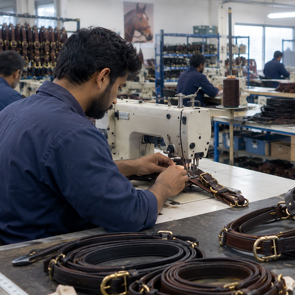 Craftsman polishing horse bits in the workshop